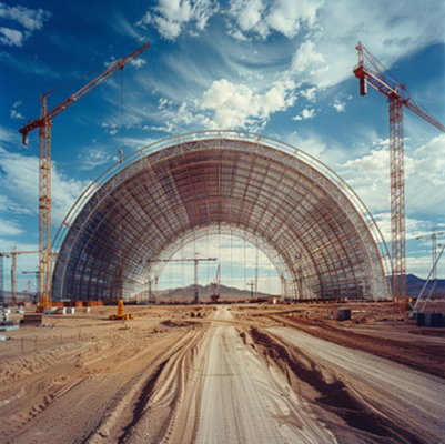 Grote Spanning Bolt Ball Design Staal Ruimte Frame voor Kolen Schuur Gebouw. Innovatieve Design en Constructie Oplossingen
