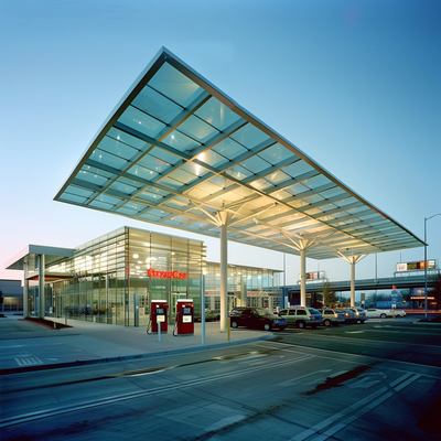 Ruimte frame van benzinestation Prachtig gevormd ontwerp en constructie voor u